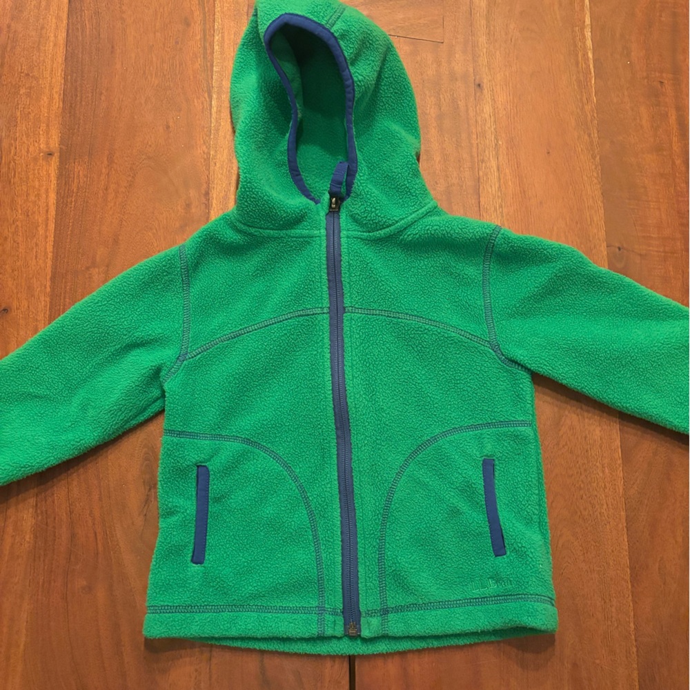 L.L. Bean Kids Green Fleece Jacket with Blue Trim